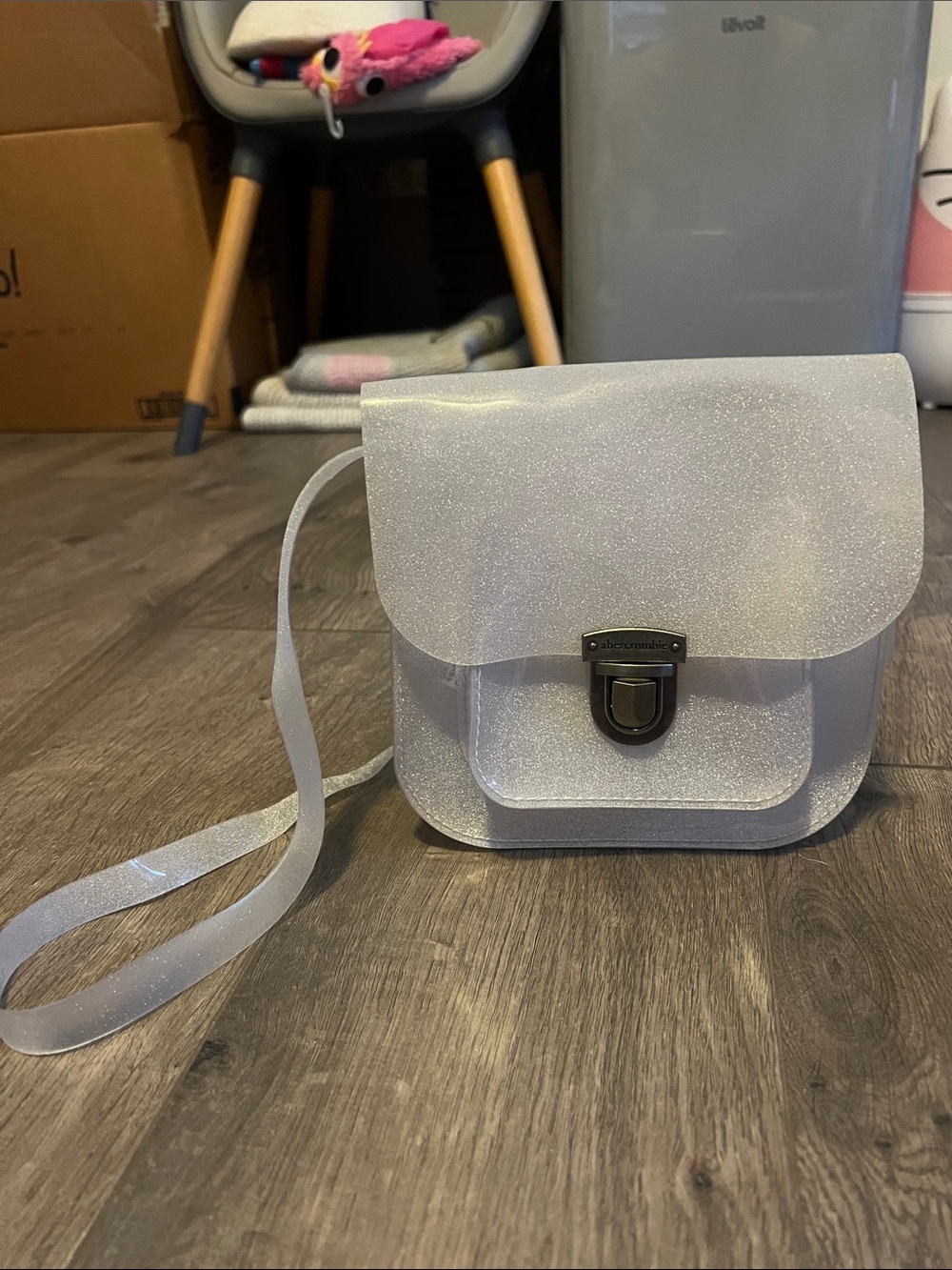NWOT Abercrombie white silver glitter pvc Crossbody Bag